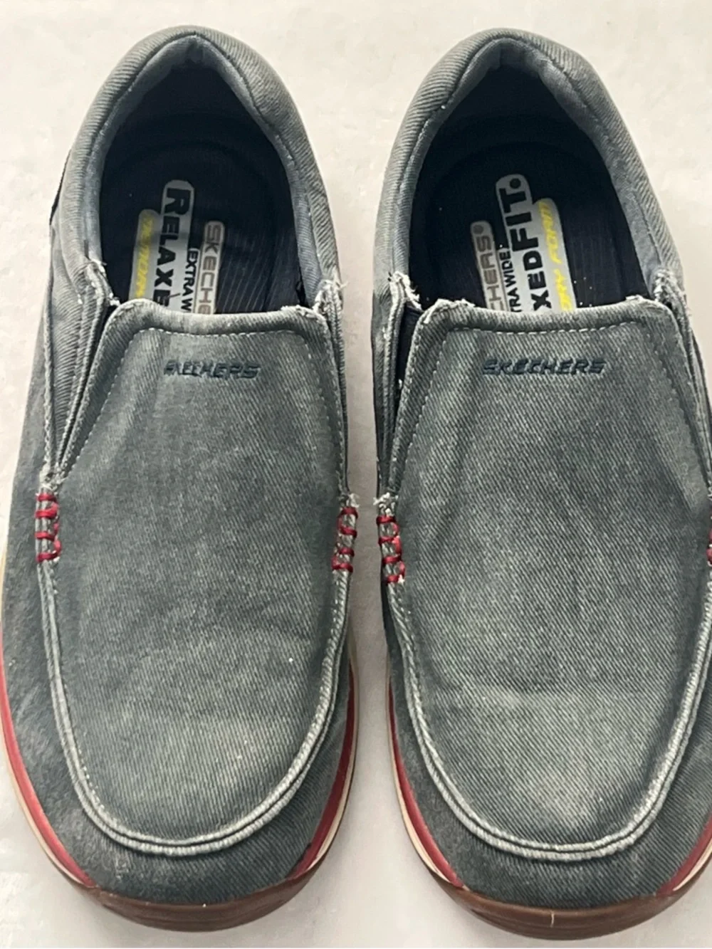 Skechers Men’s Gray Slip-On Casual Loafer‎ with Red Accents, Size 11